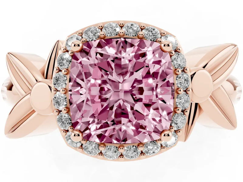 Cushion Cut Floral Halo Engagement Ring Setting for a Fancy Pink Lab-Grown Diamond | Rose Gold