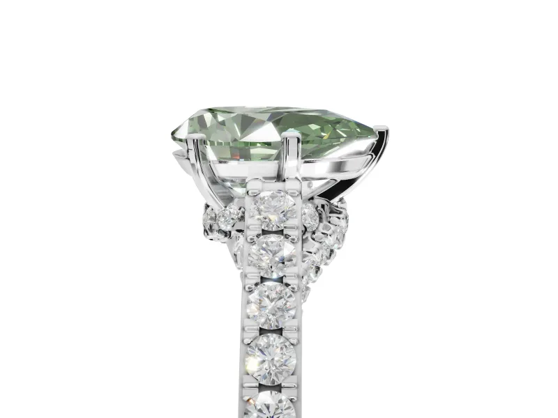 Pear-Shaped Pavé Solitaire Engagement Ring Setting for a Fancy Green Lab-Grown Diamond | Crossover Gallery | Platinum