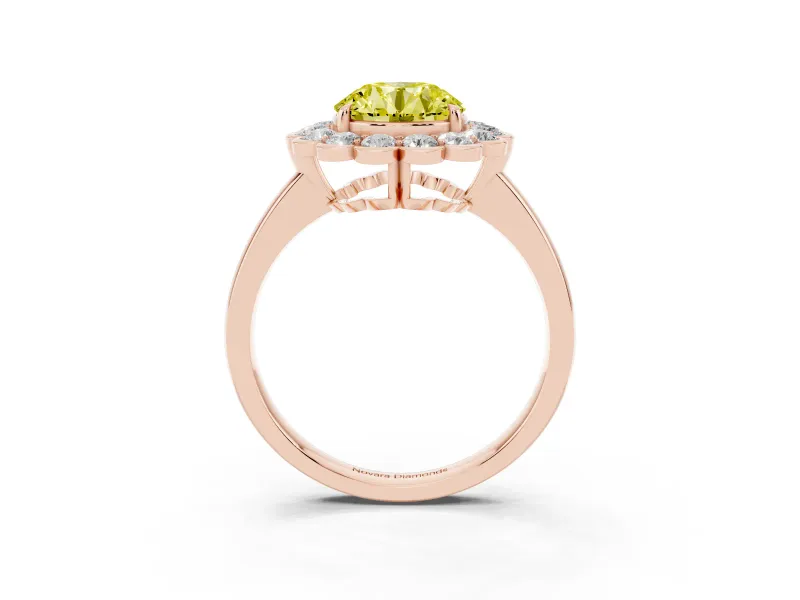 Round Scalloped Cluster Halo Engagement Ring Setting for a Fancy Yellow Lab-Grown Diamond | Plain Band | Rose Gold