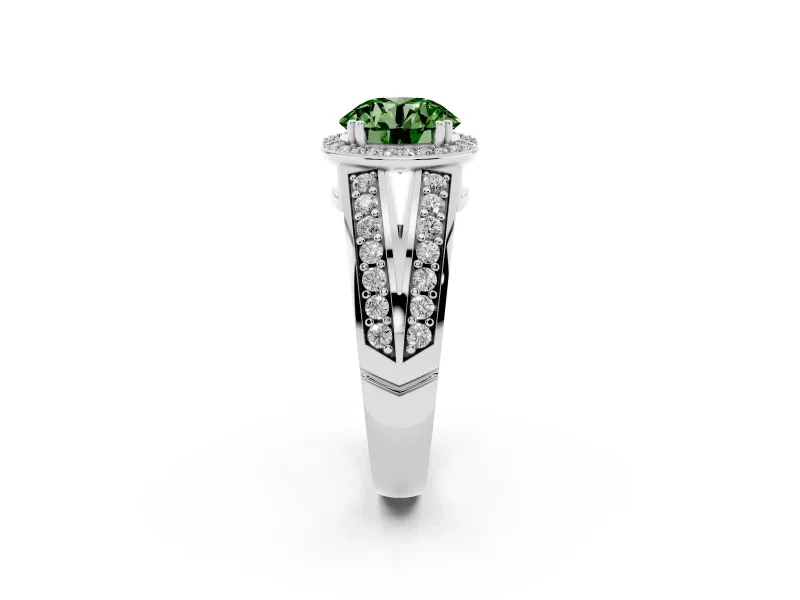 Round Halo Engagement Ring Setting for a Fancy Green Lab-Grown Diamond | Split Shank | Platinum