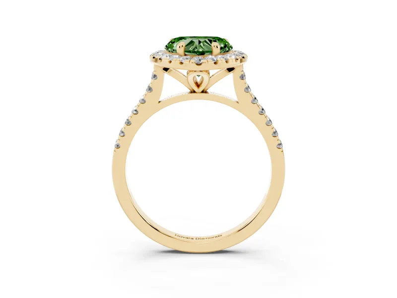Heart-Shaped Halo Engagement Ring Setting for a Fancy Green Lab-Grown Diamond | Tapered Band | Yellow Gold