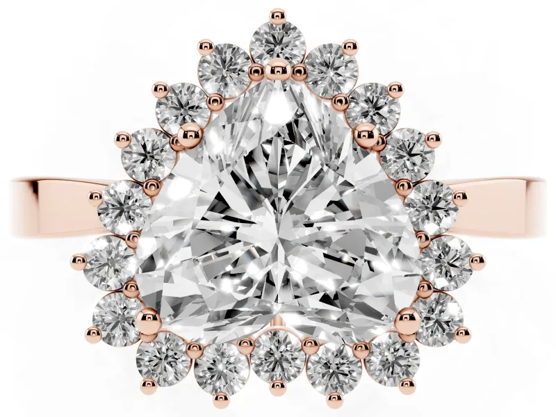 Heart Cut Diamond Halo Ring Set in Rose gold with Round Halo and Smooth Solitaire Band