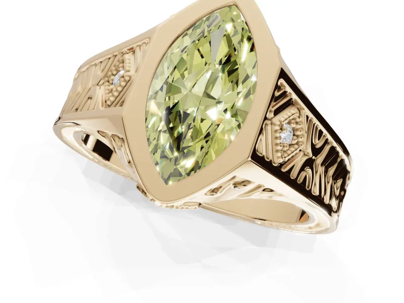 Marquise Vintage Bezel Engagement Ring Setting for a Fancy Yellow Lab-Grown Diamond | Engraved Band | Yellow Gold