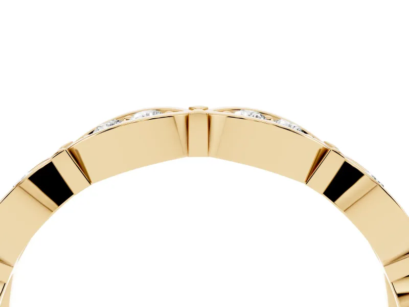 Round Lab-Grown Diamond Half Eternity Wedding Band | Linked Marquise Frames | Yellow Gold