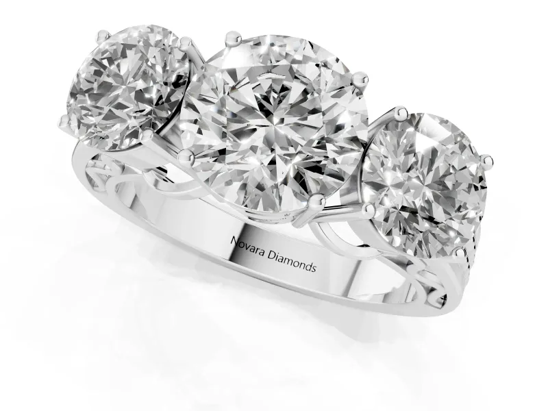 Round Three Stone Engagement Ring Setting | Beaded Shoulders | Sterling Silver