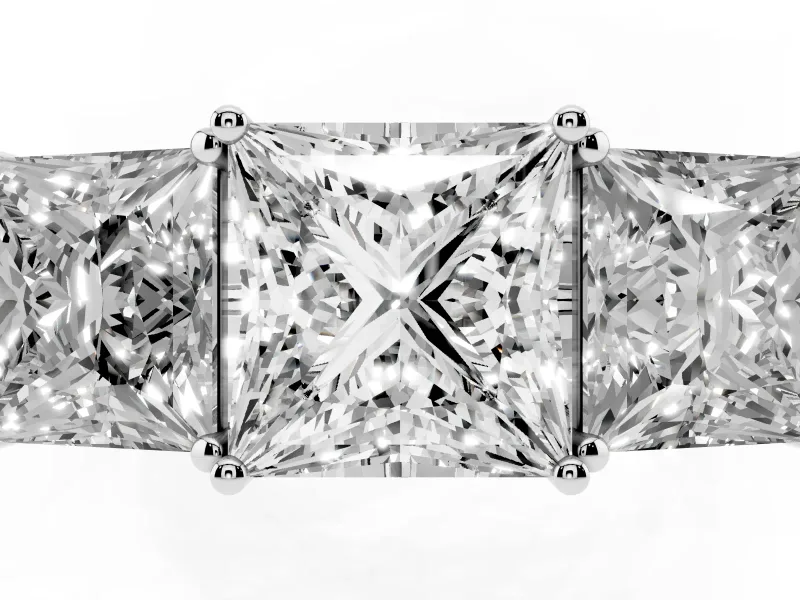 Princess Cut Three Stone Engagement Ring Setting | Beaded Shoulders | Platinum