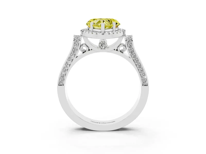 Heart-Shaped Pave Halo Engagement Ring Setting for a Fancy Yellow Lab-Grown Diamond | Sterling Silver