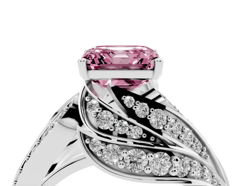 Asscher Cut Bypass Pavé Engagement Ring Setting for a Fancy Pink Lab-Grown Diamond | Graduated Pavé | Sterling Silver