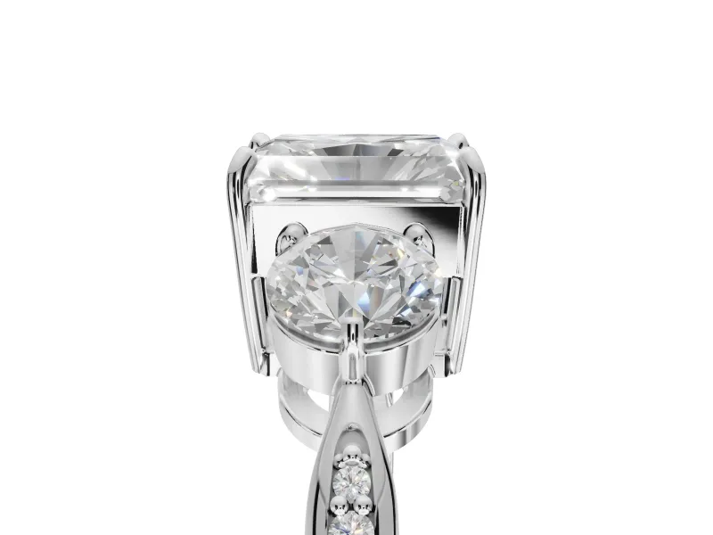 Radiant Cut Three Stone Engagement Ring Setting | Tapered Pave Band | White Gold