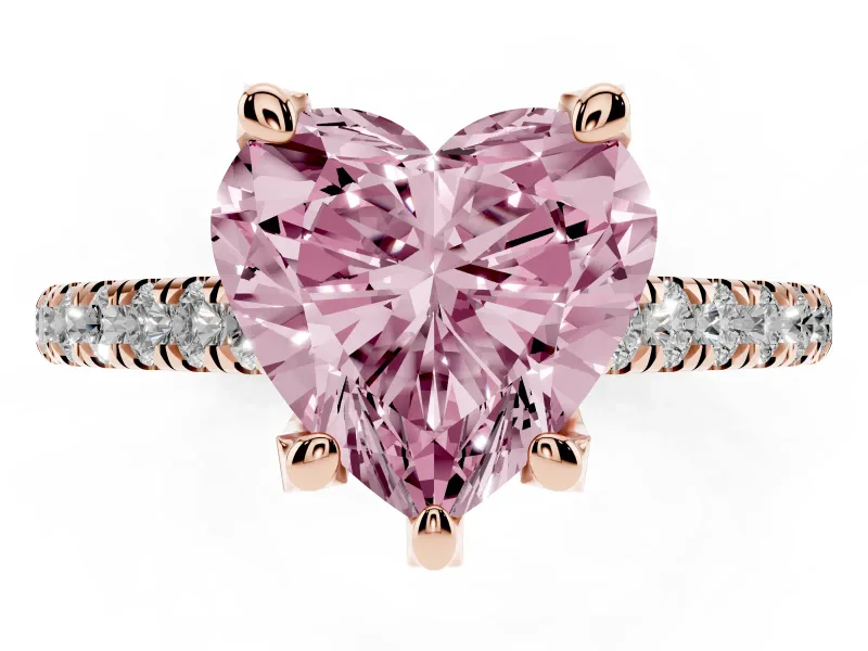 Heart-Shaped Hidden Halo Pave Engagement Ring Setting for a Fancy Pink Lab-Grown Diamond | Claw Prongs | Rose Gold