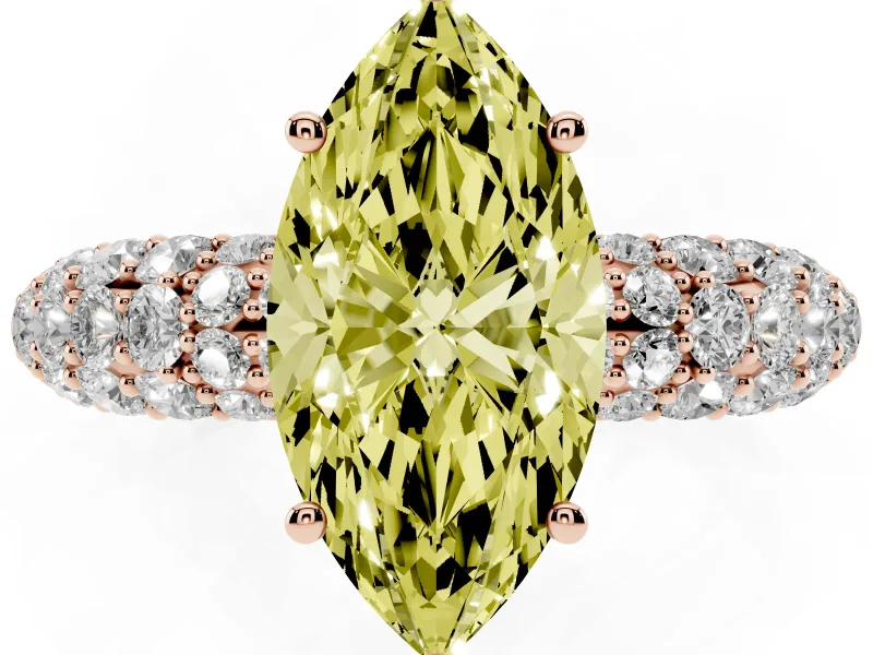 Marquise Multi Row Pave Engagement Ring Setting for a Fancy Yellow Lab-Grown Diamond | Rose Gold