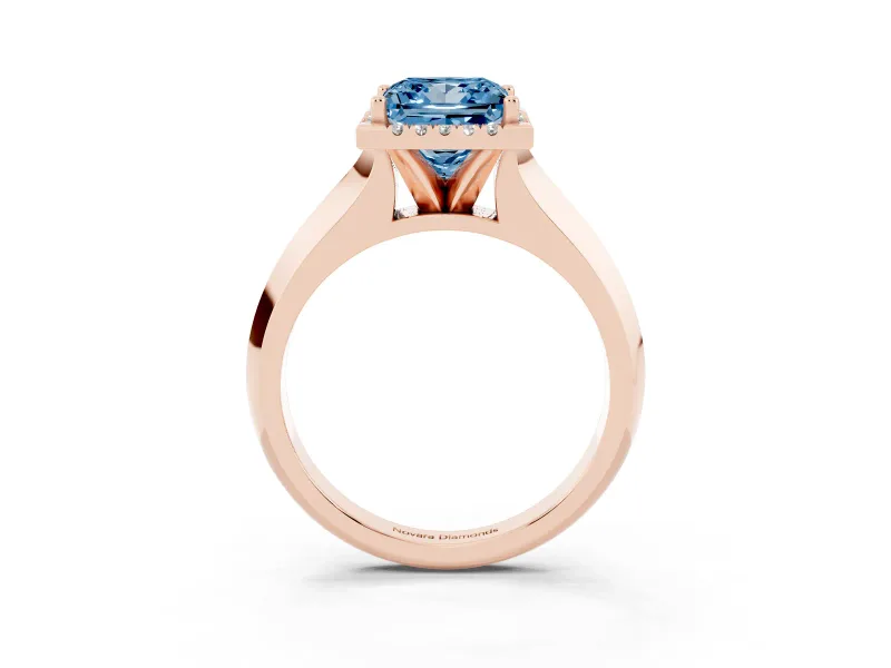 Princess Cut Knife-Edge Halo Engagement Ring Setting for a Fancy Blue Lab-Grown Diamond | Rose Gold