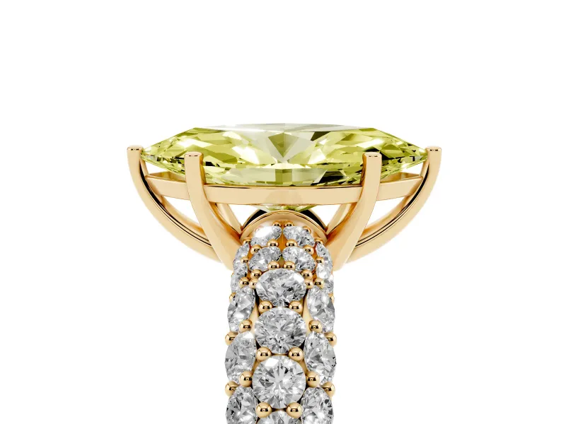 Marquise Multi Row Pave Engagement Ring Setting for a Fancy Yellow Lab-Grown Diamond | Yellow Gold