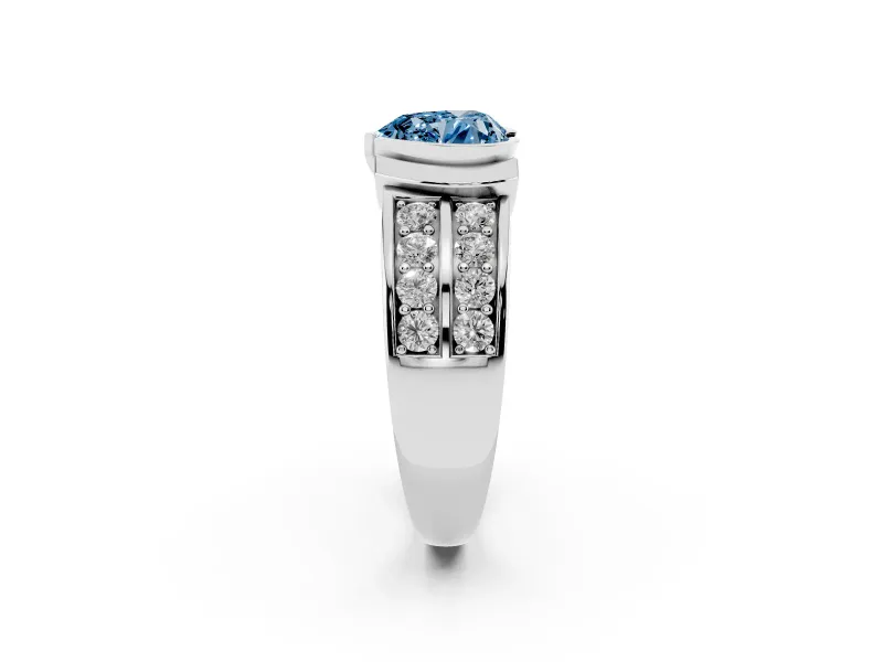 Heart-Shaped Half Bezel Engagement Ring Setting for a Fancy Blue Lab-Grown Diamond | Channel Band | White Gold