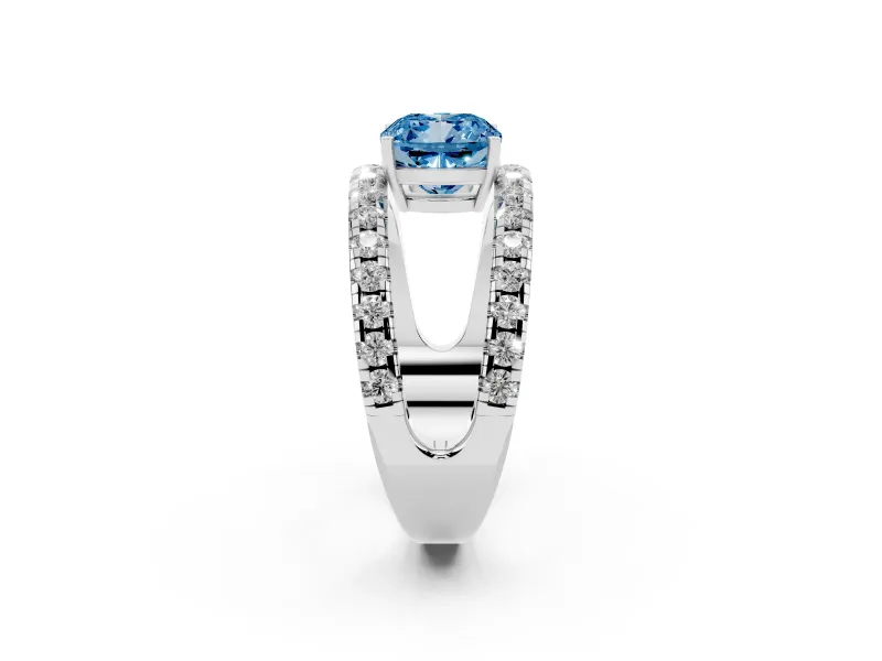 Cushion Cut Pavé Engagement Ring Setting for a Fancy Blue Lab-Grown Diamond | Sterling Silver - Design NV-24679