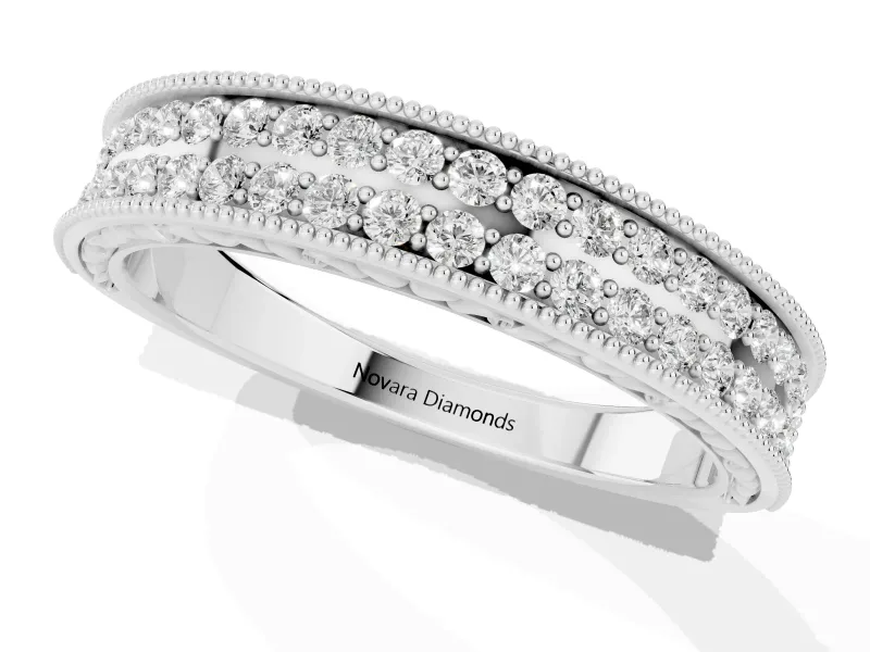 Round Diamond Pavé Eternity Band Set in Platinum with Milgrain Edge