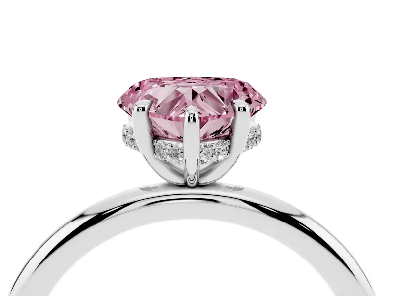Fancy Pink Heart Cut Diamond Solitaire Ring Set in White gold with Thin Band and Prong Setting