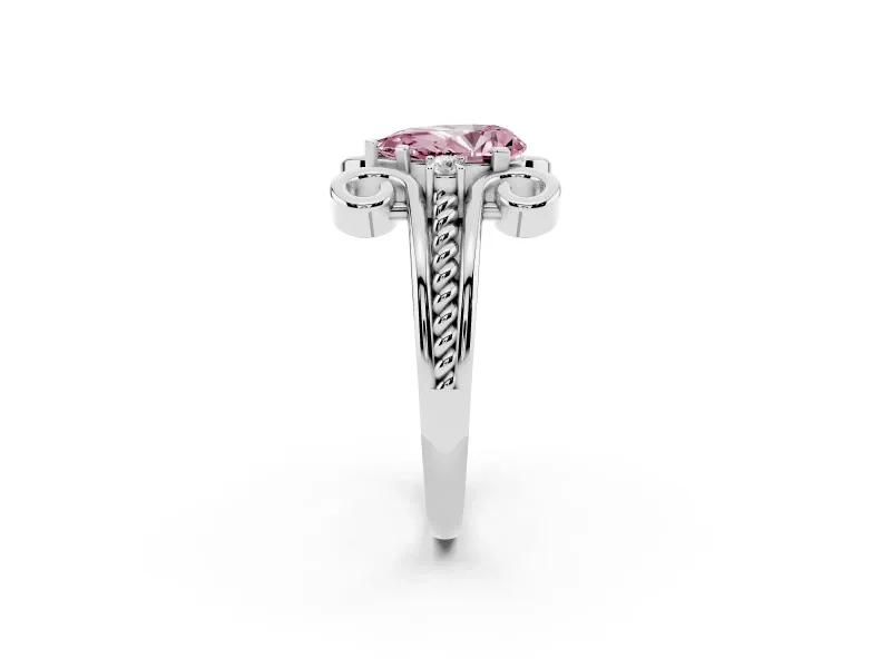 Fancy Pink Pear Cut Diamond Twisted Band Solitaire Ring Set in Silver with Scroll Prongs