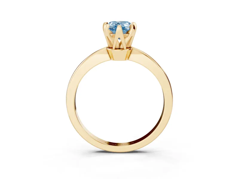 Fancy Blue Pear Cut Diamond Solitaire Engagement Ring Set in Yellow gold with Slim Tapered Solitaire Band