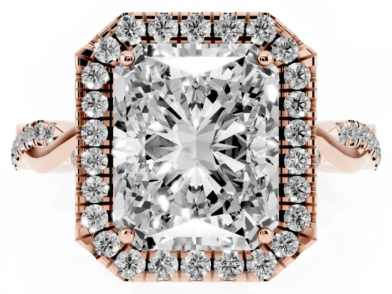 Radiant Cut Halo Engagement Ring Setting | Pavé Twist Band | Rose Gold