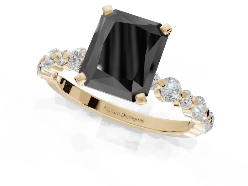 Radiant Cut Pavé Engagement Ring Setting for a Black Center | Alternating Accents | Yellow Gold