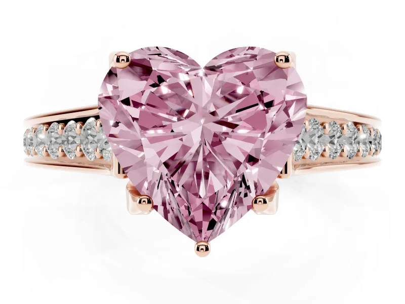 Heart-Shaped Graduated Pavé Engagement Ring Setting for a Fancy Pink Lab-Grown Diamond | Rose Gold