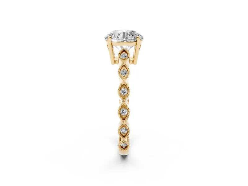 Round Cut Diamond Solitaire Ring Set in Yellow gold with Infinity Twist Pavé Band