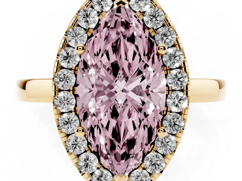 Marquise Thin Halo Engagement Ring Setting for a Fancy Pink Lab-Grown Diamond | Plain Polished Band | Yellow Gold