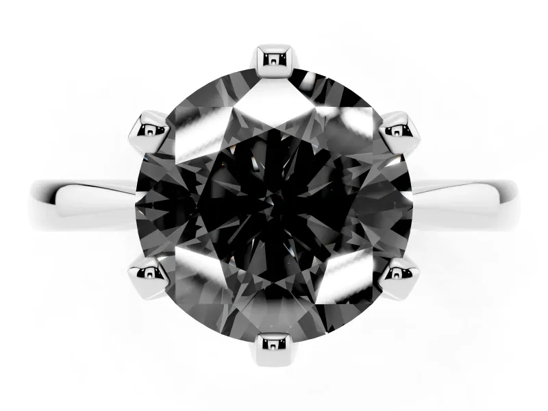 Fancy Black Round Cut Diamond Solitaire Engagement Ring Set in Silver with Slim Tapered Solitaire Band