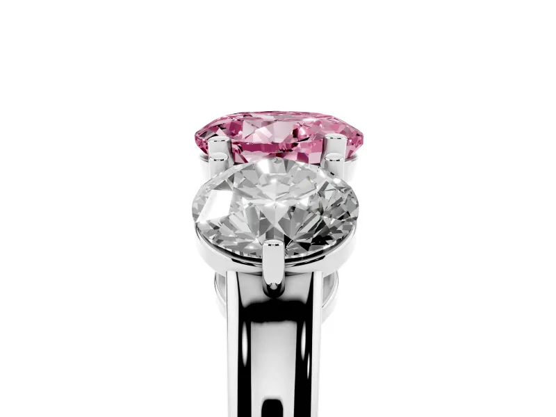 Round Three Stone Engagement Ring Setting for a Fancy Pink Lab-Grown Diamond | Large Round Side Stones | Platinum