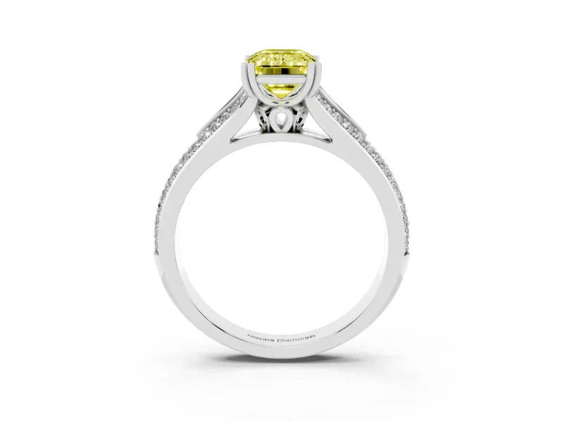 Emerald Cut Split Shank Engagement Ring Setting for a Fancy Yellow Lab-Grown Diamond | Pave Band | Sterling Silver