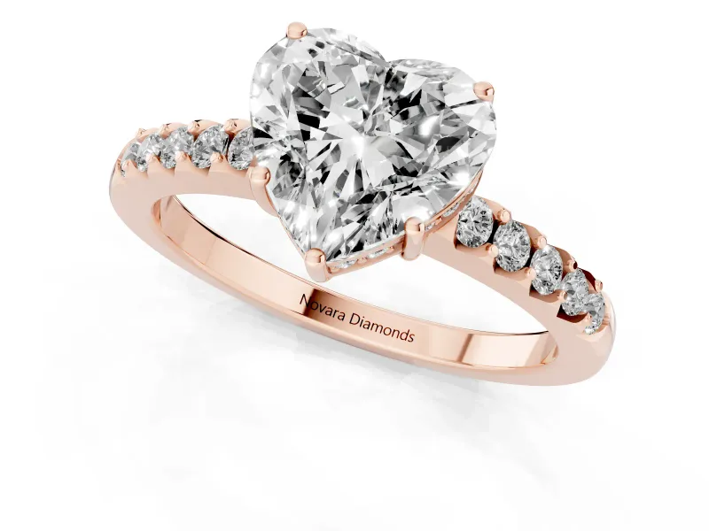 Heart-Shaped Hidden Halo Solitaire Engagement Ring Setting | Shared Prong Band | Rose Gold
