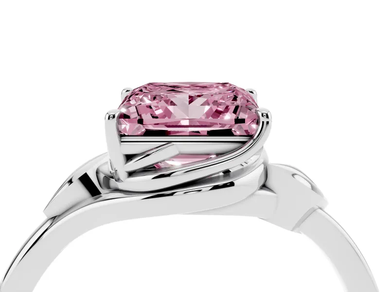Princess Cut Leaf Bypass Solitaire Engagement Ring Setting for a Fancy Pink Lab-Grown Diamond | Polished Band | Platinum