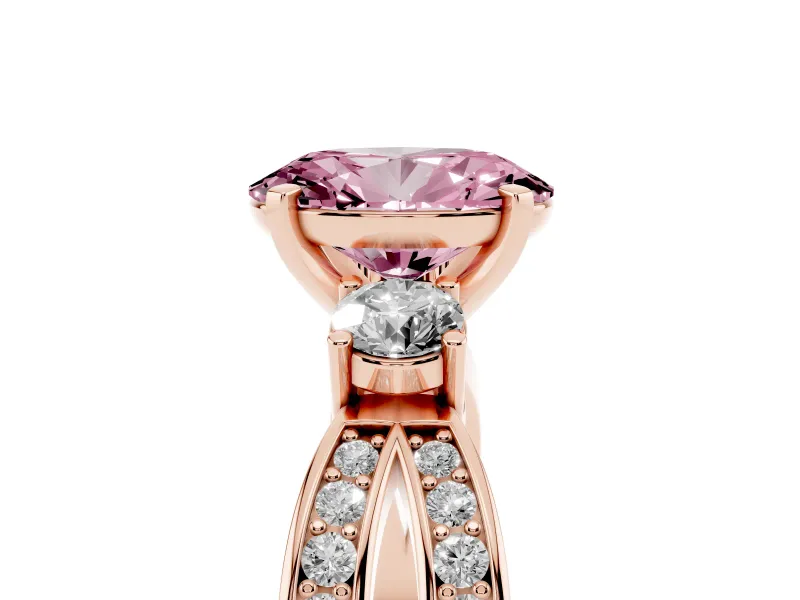 Oval Three-Stone Twist Engagement Ring Setting for a Fancy Pink Lab-Grown Diamond | Rose Gold