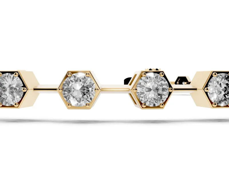 Round Lab-Grown Diamond Hexagon Frame Station Bracelet | Bar Links | Yellow Gold