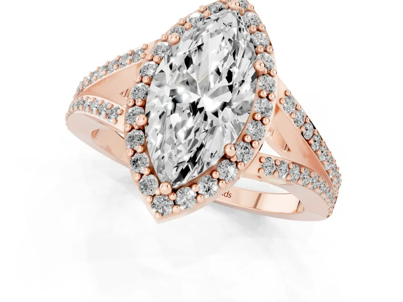 Marquise Halo Engagement Ring Setting | V-Split Pavé Band | Rose Gold