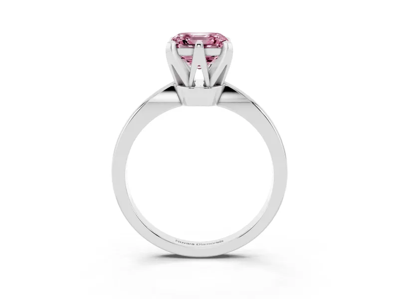 Fancy Pink Asscher Cut Diamond Solitaire Engagement Ring Set in White gold with Slim Tapered Solitaire Band