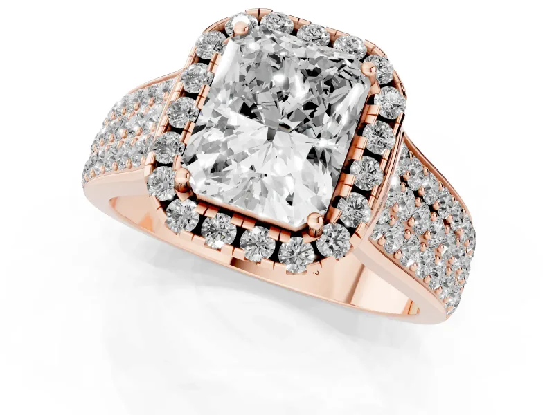 Radiant Cut Pavé Engagement Ring Setting | Wide Three-Row Band | Rose Gold