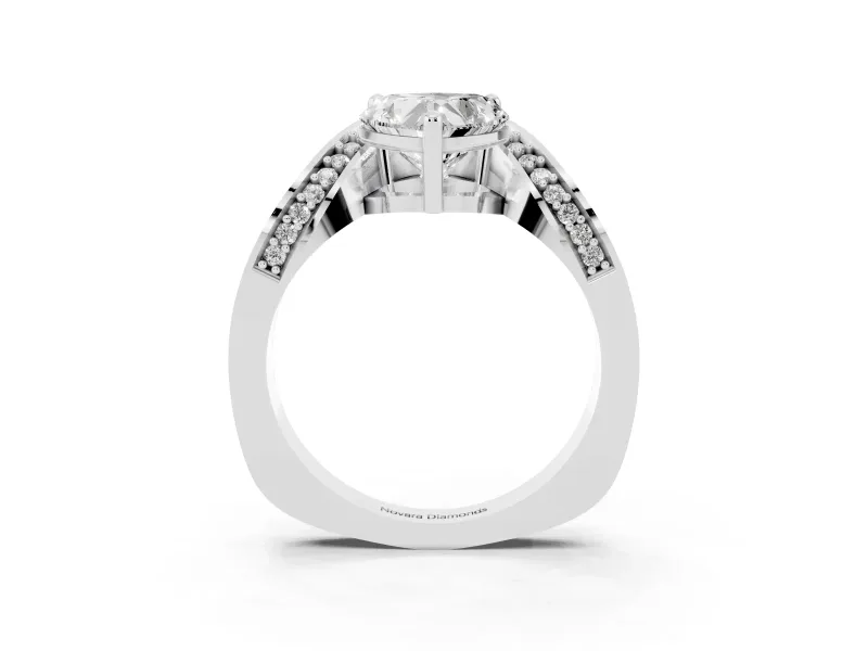 Heart-Shaped Bypass Solitaire Engagement Ring Setting | Pavé Ribbon | Sterling Silver