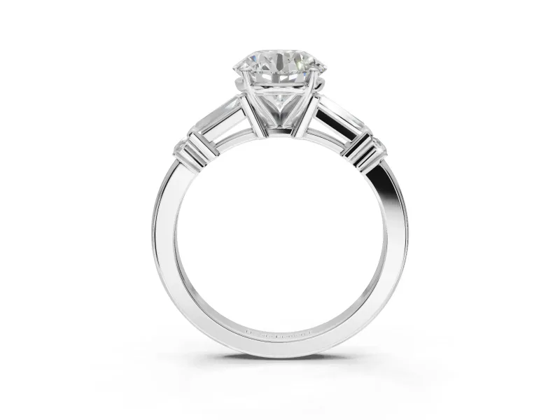 Round Tapered Baguette Engagement Ring Setting | Bar Set Sides | Platinum