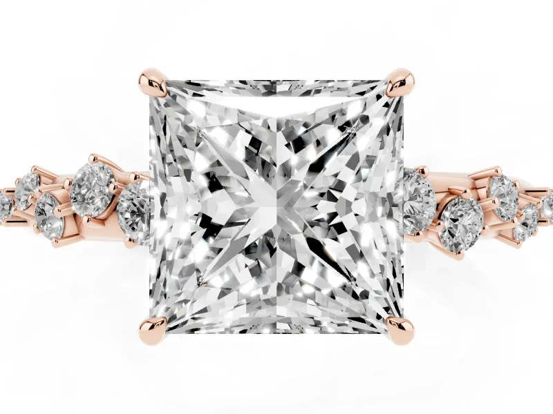 Princess Cut Diamond Cluster Solitaire Ring Set in Rose gold with Prong Setting