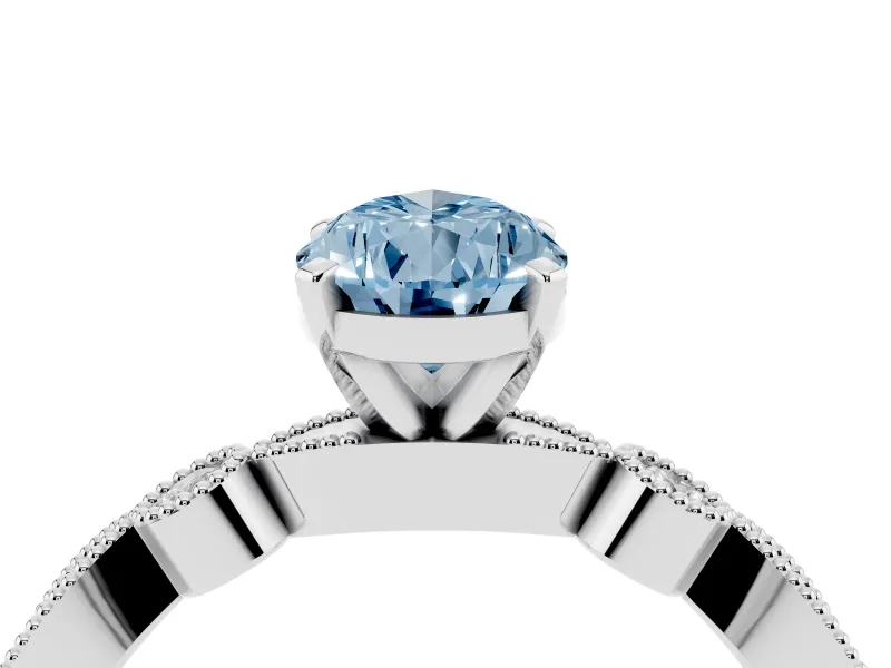 Fancy Blue Pear Cut Diamond Solitaire Engagement Ring Set in White gold with Milgrain Bezel Accent Band