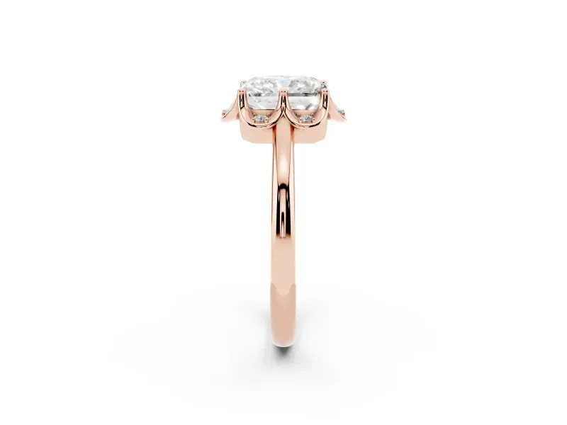 Radiant Cut Scalloped Petal Halo Engagement Ring Setting | Plain Band | Rose Gold