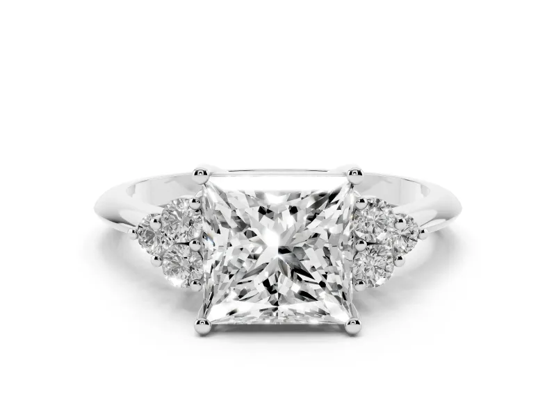 Princess Cut Diamond Cluster Ring Set in Platinum with Plain Band and Prong Setting