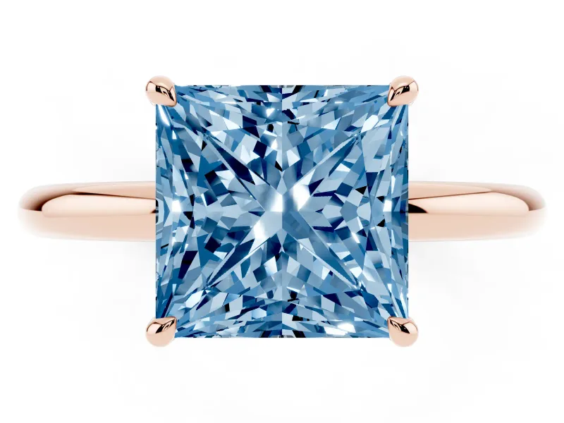 Princess Cut Hidden Halo Ring Setting for a Fancy Blue Lab-Grown Diamond | Rose Gold
