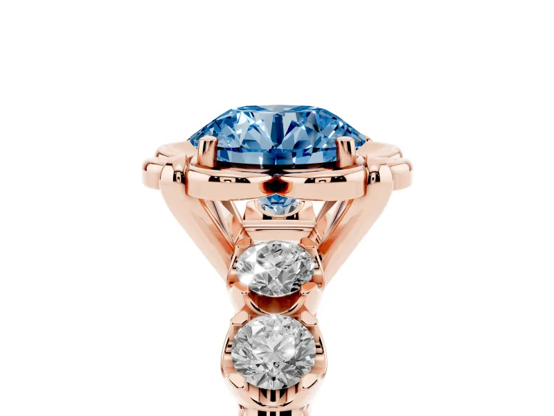 Round Floral Engagement Ring Setting for a Fancy Blue Lab-Grown Diamond | Petal Frame | Rose Gold