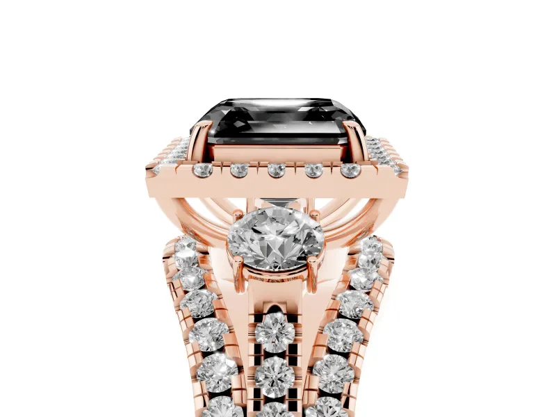 Asscher Cut Halo Split Shank Engagement Ring Setting for a Black Center | Rose Gold
