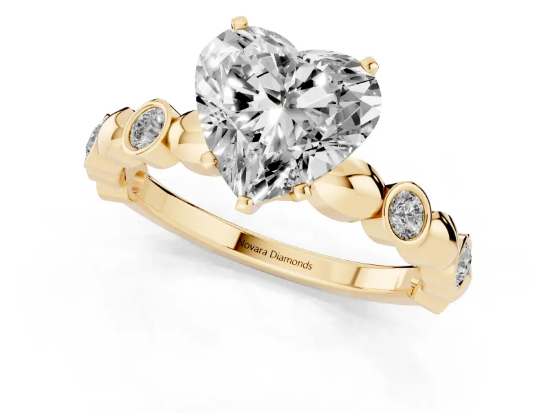 Heart-Shaped Bezel Station Engagement Ring Setting | Beaded Band | Yellow Gold