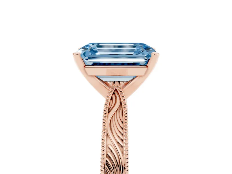 Emerald Cut Engraved Engagement Ring Setting for a Fancy Blue Lab-Grown Diamond | Rose Gold