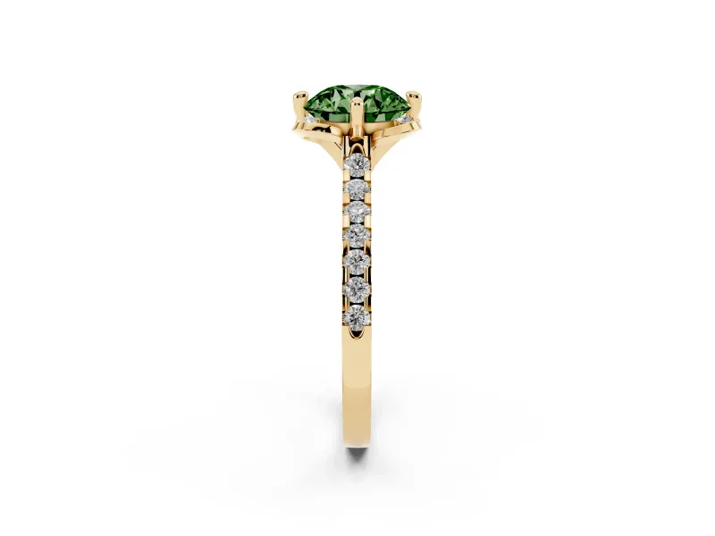 Round Floral Engagement Ring Setting for a Fancy Green Lab-Grown Diamond | Pavé Band | Yellow Gold